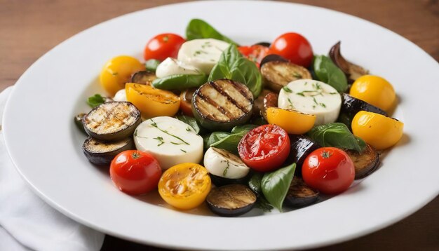 Warm salad with grilled vegetables and mozarella