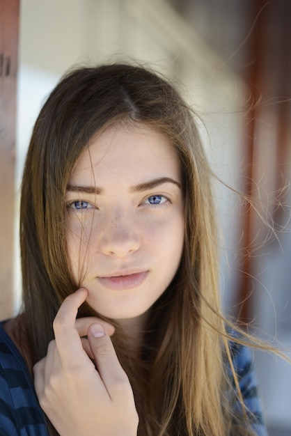 warm spring portrait of a pretty woman