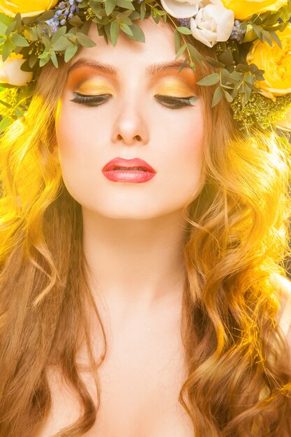 Warm spring woman's portrait in studio