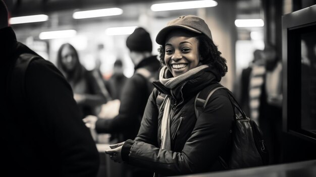 Warm ticketing agent at counter for helpful passenger service