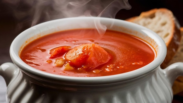 Warm tomato soup serve in bowl