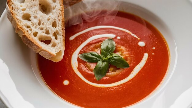 Warm tomato soup serve in bowl