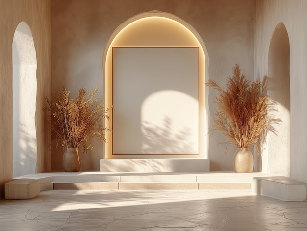 Warm Toned Interior Arch Design with empty mockup frame set