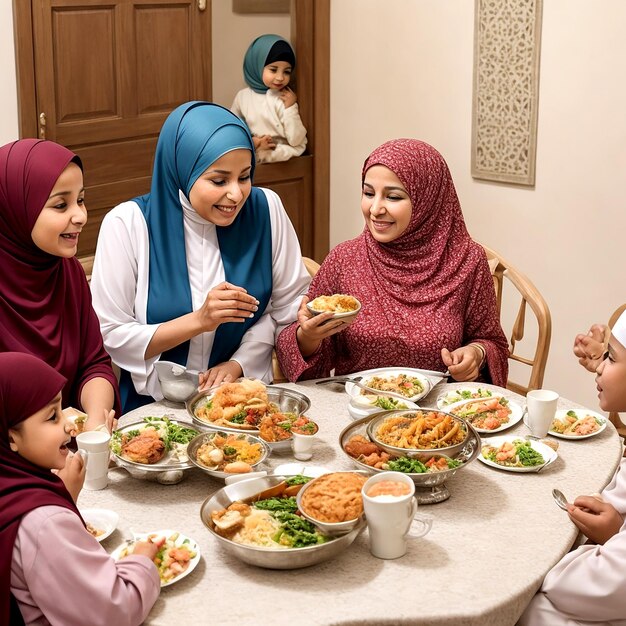 In a warm and welcoming home a Muslim family comes togetherAI_Generated