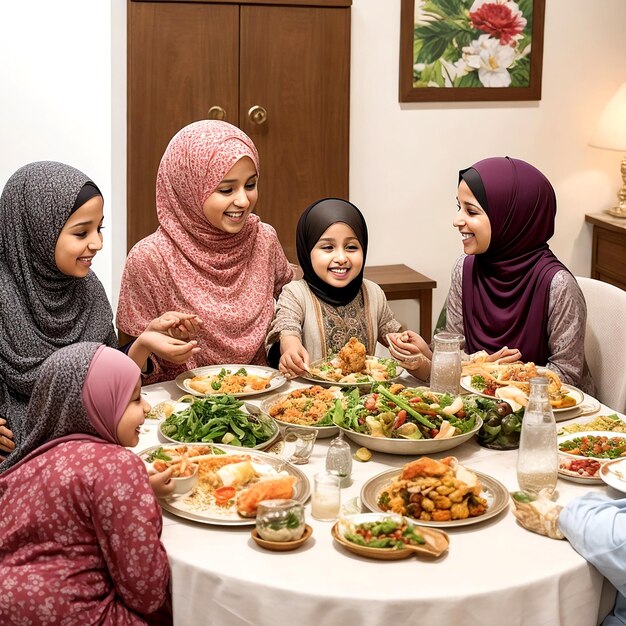 In a warm and welcoming home a Muslim family comes togetherAI_Generated