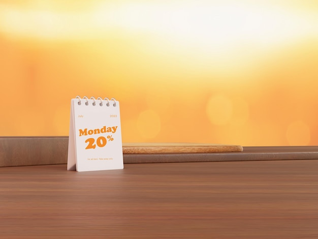 Photo warm wood table background with calender