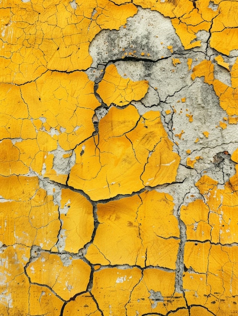 The warm yellow paint cracks under the weight of time creating a captivating visual of deterioration The image is a striking juxtaposition of color and decay