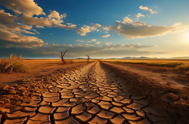 Foto warm zomer natuurlandschap droge gebarsten grond