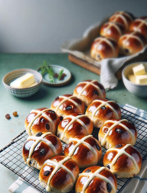 Warme kruisbroodjes traditionele paasbroodjes