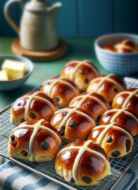 Warme kruisbroodjes traditionele paasbroodjes