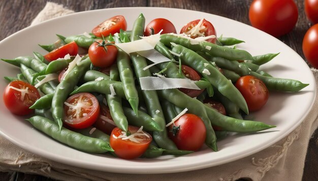 Warme salade met groene bonen tomaten en parmesan kaas