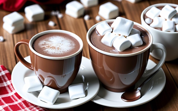 Warme winterse lekkernijen Warme chocolademelk met sneeuwman-marshmallows Een gezellige traktatie voor het seizoen