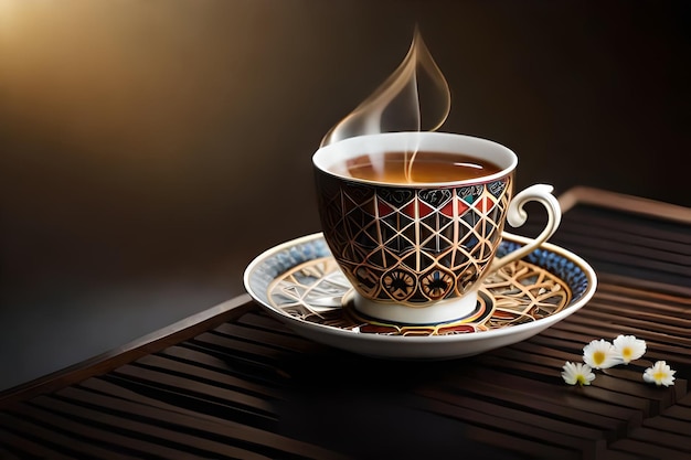 Warme zwarte thee op een theekopje