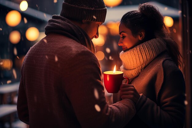 Photo warming hearts aigenerated winter romance inspires couples to savor hot drinks