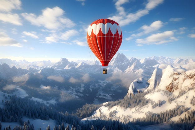 Warmluchtballon in de sneeuwbergen ai genereren