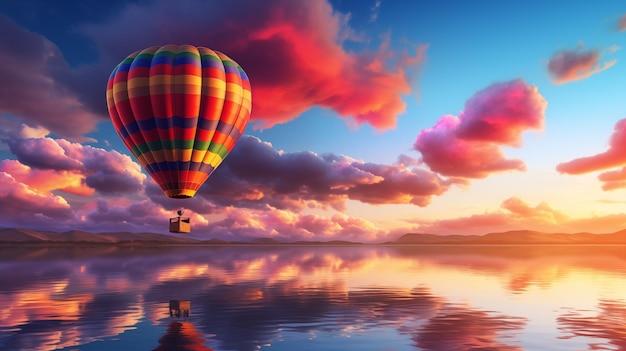 Warmluchtballon in een kleurrijke lucht