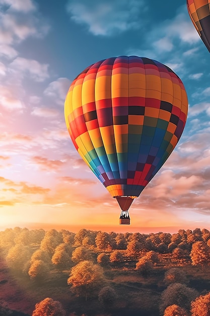 Warmluchtballon met uitzicht op het landschap