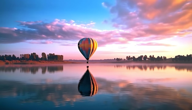 Warmluchtballon met uitzicht op het landschap