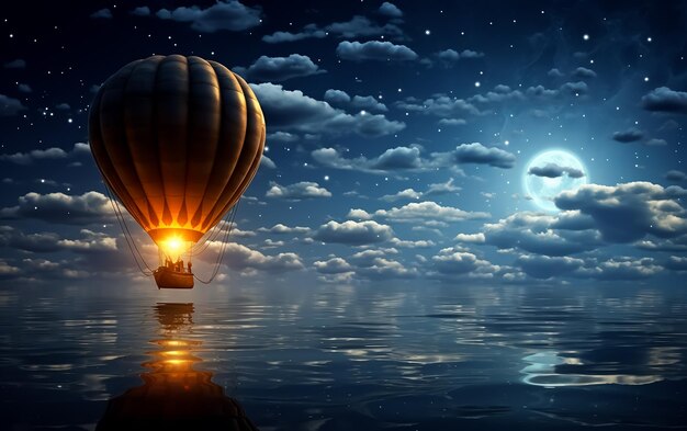 Warmluchtballon op fantasie kleurrijke lucht achtergrond