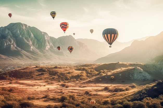 Warmluchtballonnen die naar de lucht drijven.