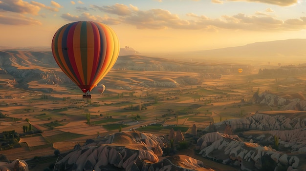 Warmluchtballonnen vliegen over de regio Cappadocië in Turkije
