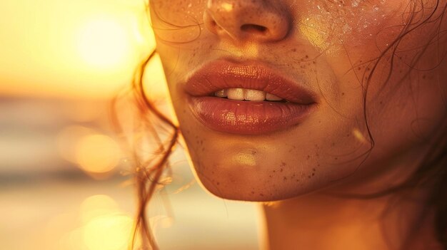 Photo the warmth and earthiness of a womans skin matched perfectly with the rich tones of a sunset