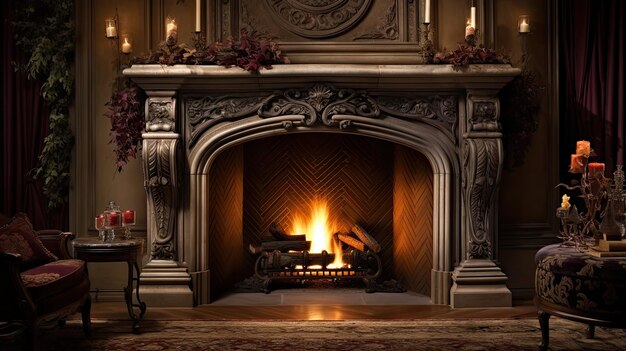 Photo warmth large fireplace