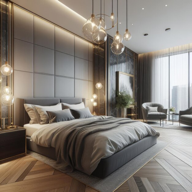 Warmth and Style Sunlit Cozy Bedroom Interior in the Morning