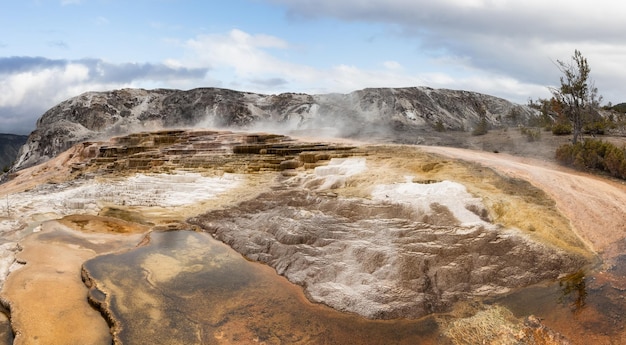 Warmwaterbrongeiser met kleurrijk water in amerikaans landschap