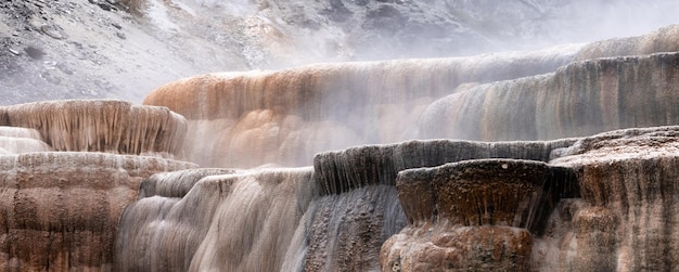 Warmwaterbronlandschap met kleurrijke mammoetwarmwaterbronnen in de grondformatie, yellowstone