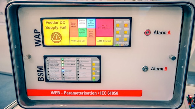 Warning alert message on digital manufacture display feeder dc\
supply fail lack of oil