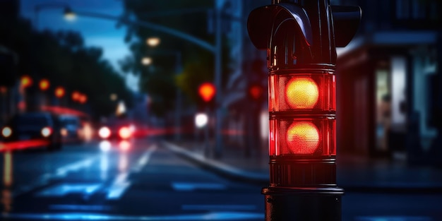 밤에 거리에서 경고 램프 빨간 경보 램프