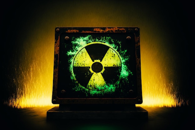 Photo a warning sign with the symbol of radiation on it