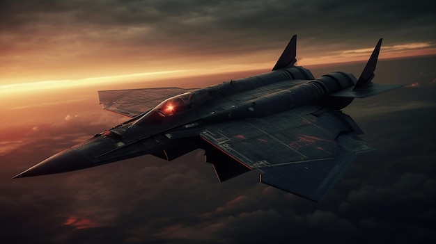 Warplane sunset generated ai image