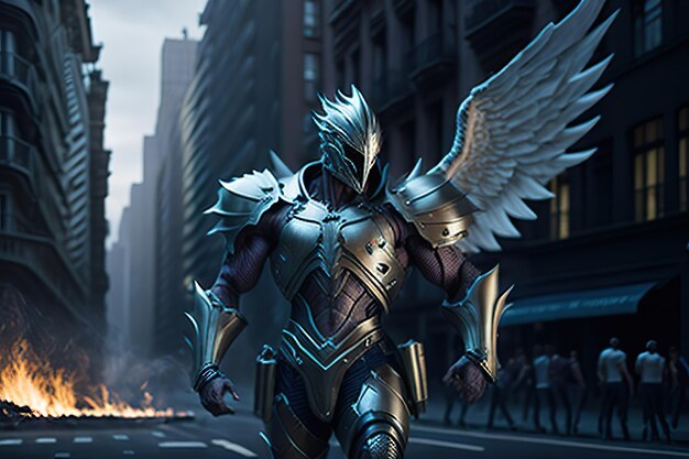 Photo a warrior angel knight in a armor with wings spread out generative ai