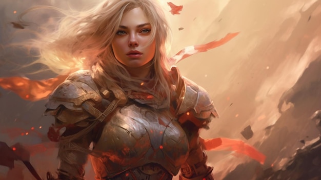 Warrior blonde woman gaming fictional world