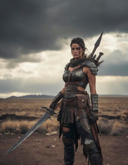 Warrior female Apocalyptic Warrior Roam the postapocalyptic landscape as a lone and skilled warrior