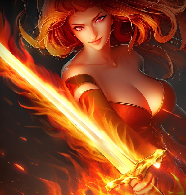 Premium AI Image  female character having water and fire power character  design concept in anime style