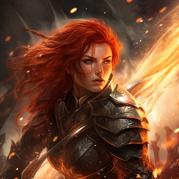 A warrior girl with red hair A fantasy picture