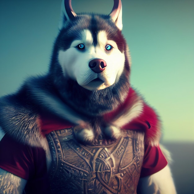 Warrior hond husky ras fantasie surrealistische illustratie