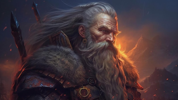 Warrior old man gaming fictional world