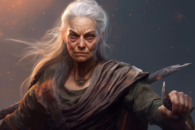 Photo warrior old woman gaming fictional world