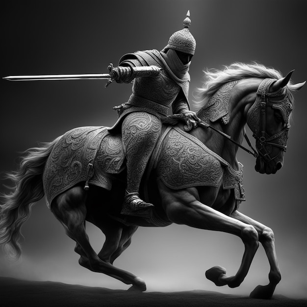 Foto un guerriero a cavallo con una spada
