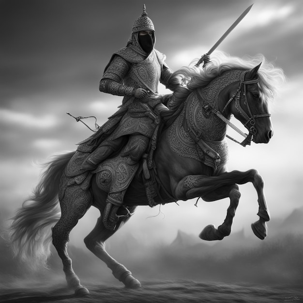 Photo warrior ride on a horse with a sword