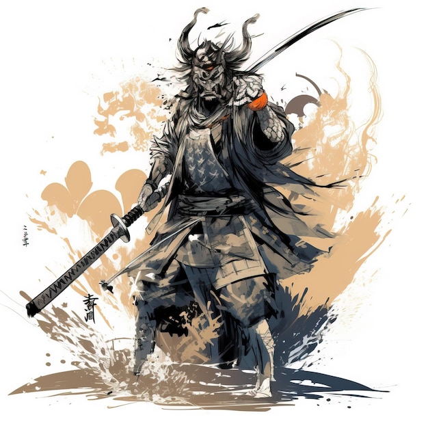 Воин самурай дракон акварель Высококачественная картинка для работы Generative Ai Воин самурай дракон акварель