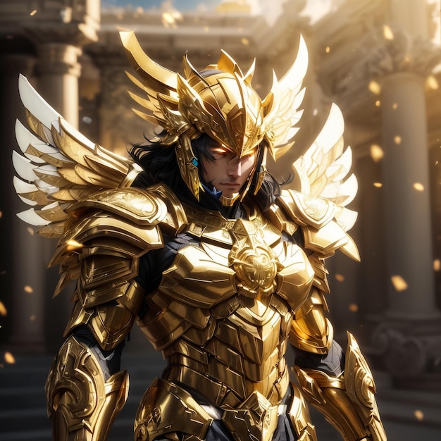 Photo a warrior wearing golden armor