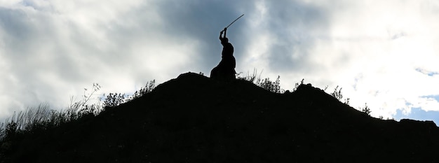 Воин с мечом панорамный силуэт