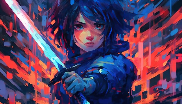 Premium AI Image  An anime style image of a cyberpunk girl wielding a  katana