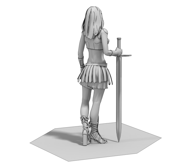 전사 여자 캐릭터 3D 렌더링 그림