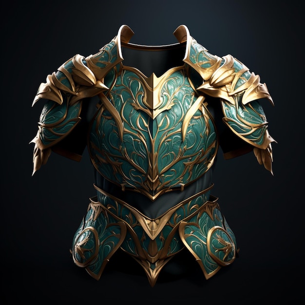 Photo a warriors armor in the style of dark turquoise and light gold